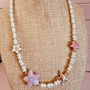 Pink and Gold Starfish Pearl Necklace